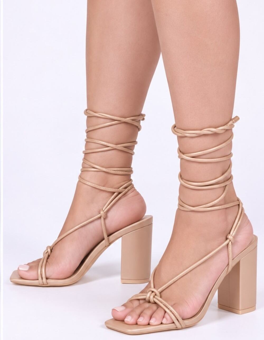 Fw. MSRP $90 NWB ELISABET TANG STRAPPY KNOTTED LACE UP HEELS ♡SIZE 9.5♡
